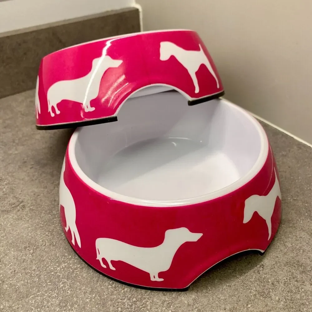 SET C. Wonder Hot Pink Dog Print Food Bowl Decorative Pet Bowls Anthropologie
